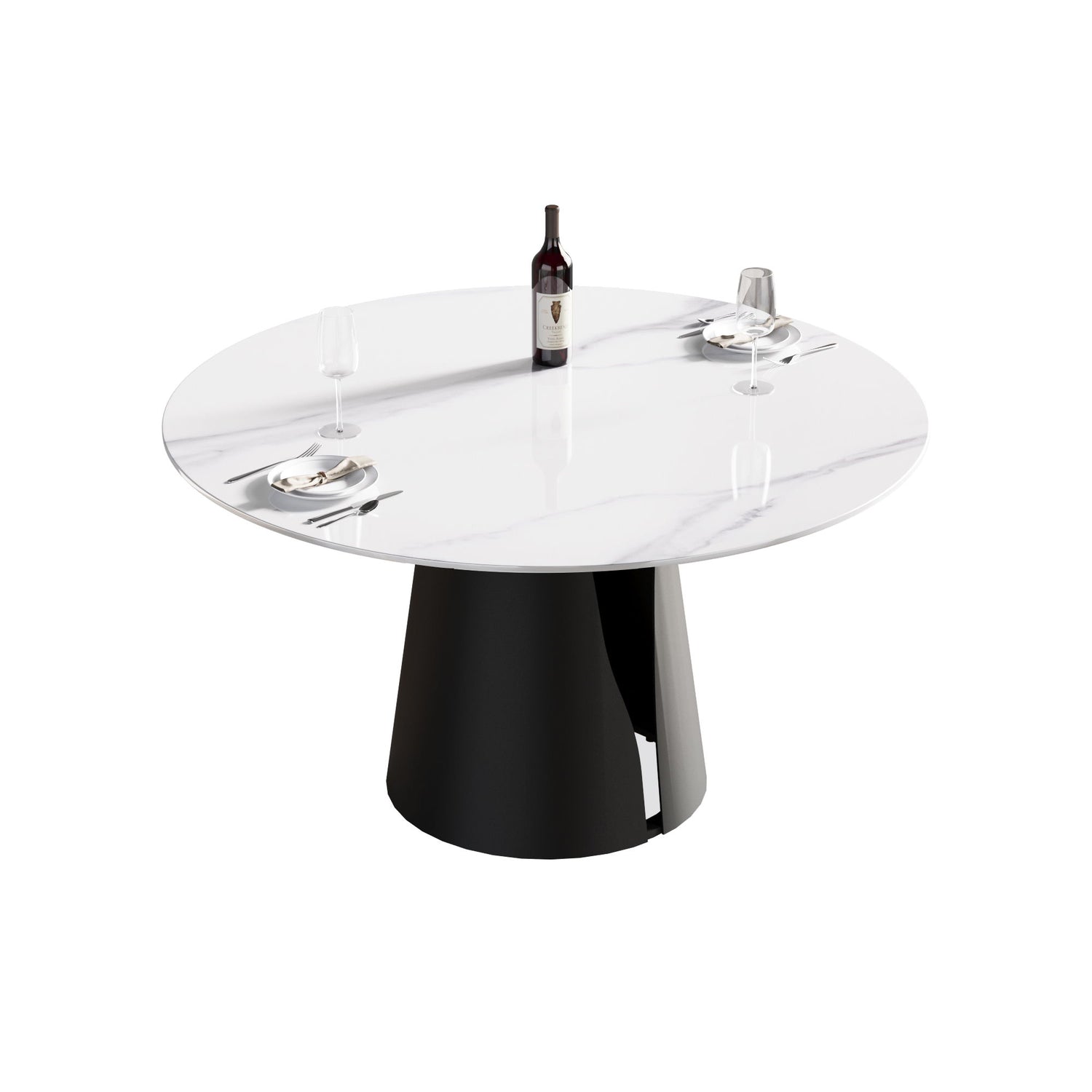 53.15&quot; Modern Artificial Stone Round Carbon Steel Base Dining Table, Can Accommodate 6 People - White / Black