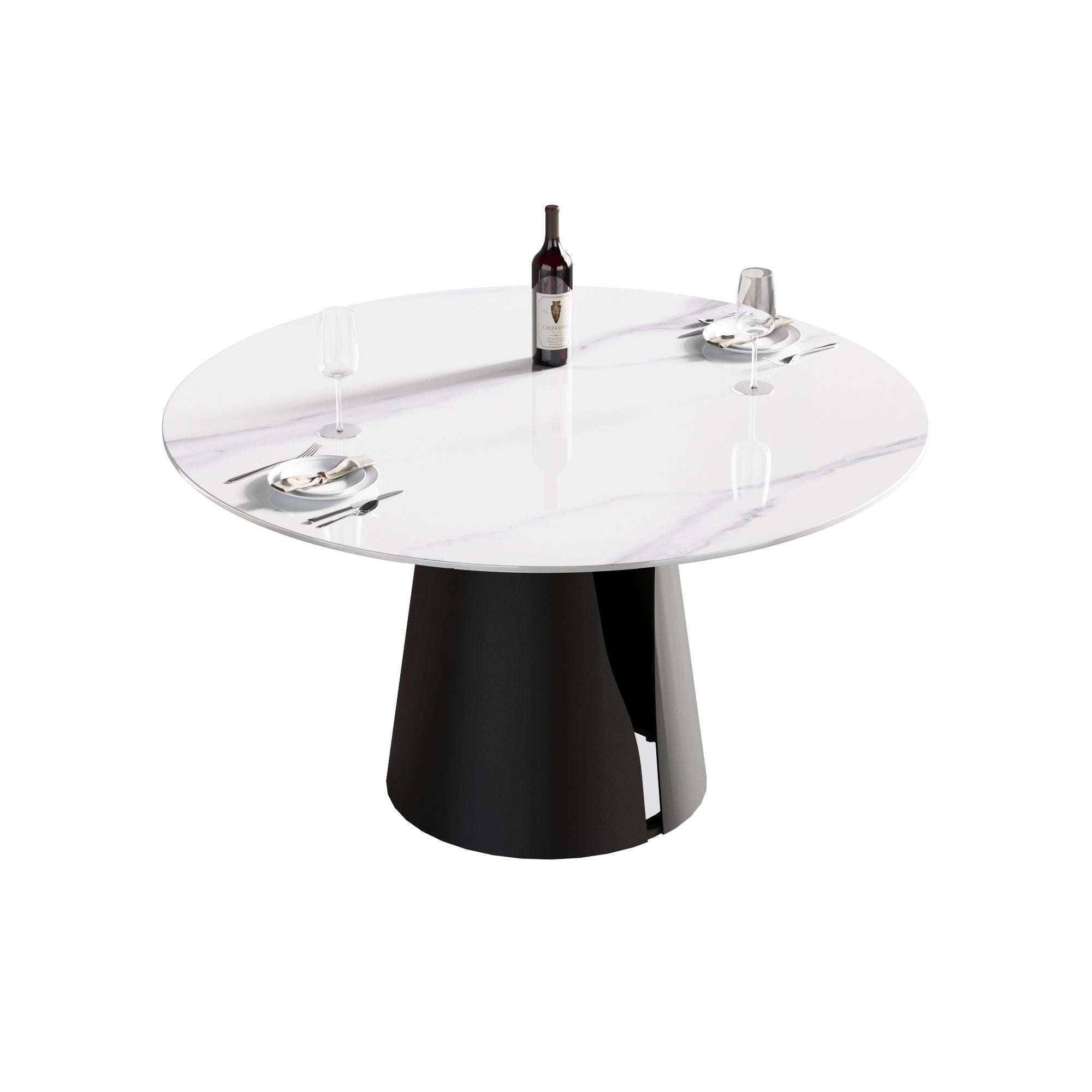 53.15&quot; Modern Artificial Stone Round Carbon Steel Base Dining Table, Can Accommodate 6 People - White / Black