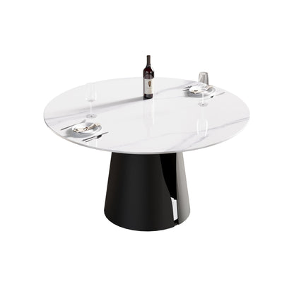 53.15&quot; Modern Artificial Stone Round Carbon Steel Base Dining Table, Can Accommodate 6 People - White / Black