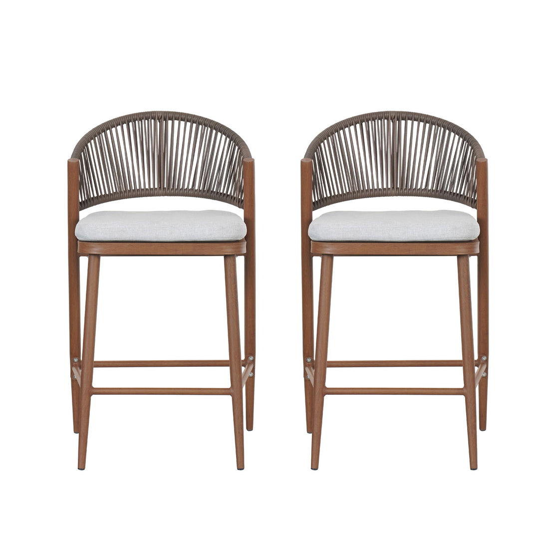 Outdoor 26&quot; Counter Height Metal Frame Counter Stools With Scallop Shaped Backrest &amp; Water Resistant Cushions