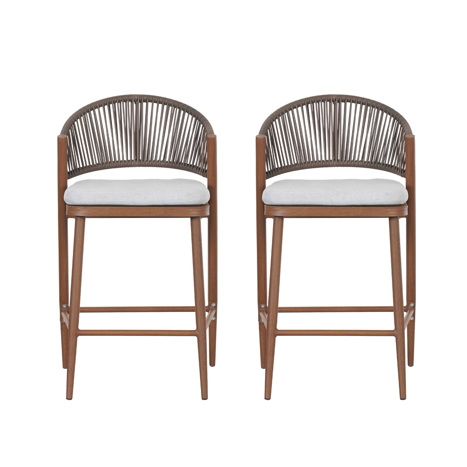 Outdoor 26&quot; Counter Height Metal Frame Counter Stools With Scallop Shaped Backrest &amp; Water Resistant Cushions