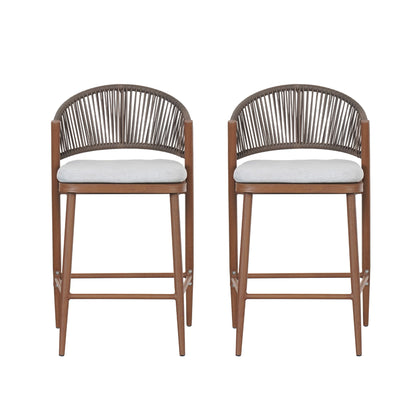 Outdoor 26&quot; Counter Height Metal Frame Counter Stools With Scallop Shaped Backrest &amp; Water Resistant Cushions