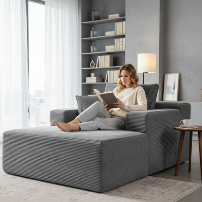 Convertible Chaise Lounge Chair With Wide Armrest &amp; Throw Pillows