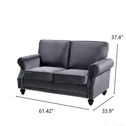 Loveseat Sofa With Nailhead Detail &amp; Turned Legs, 2 Seater Upholstered Couch
