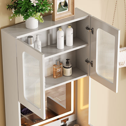3 In 1 Vanity Table With LED Mirror &amp; Storage Stool For Bedroom