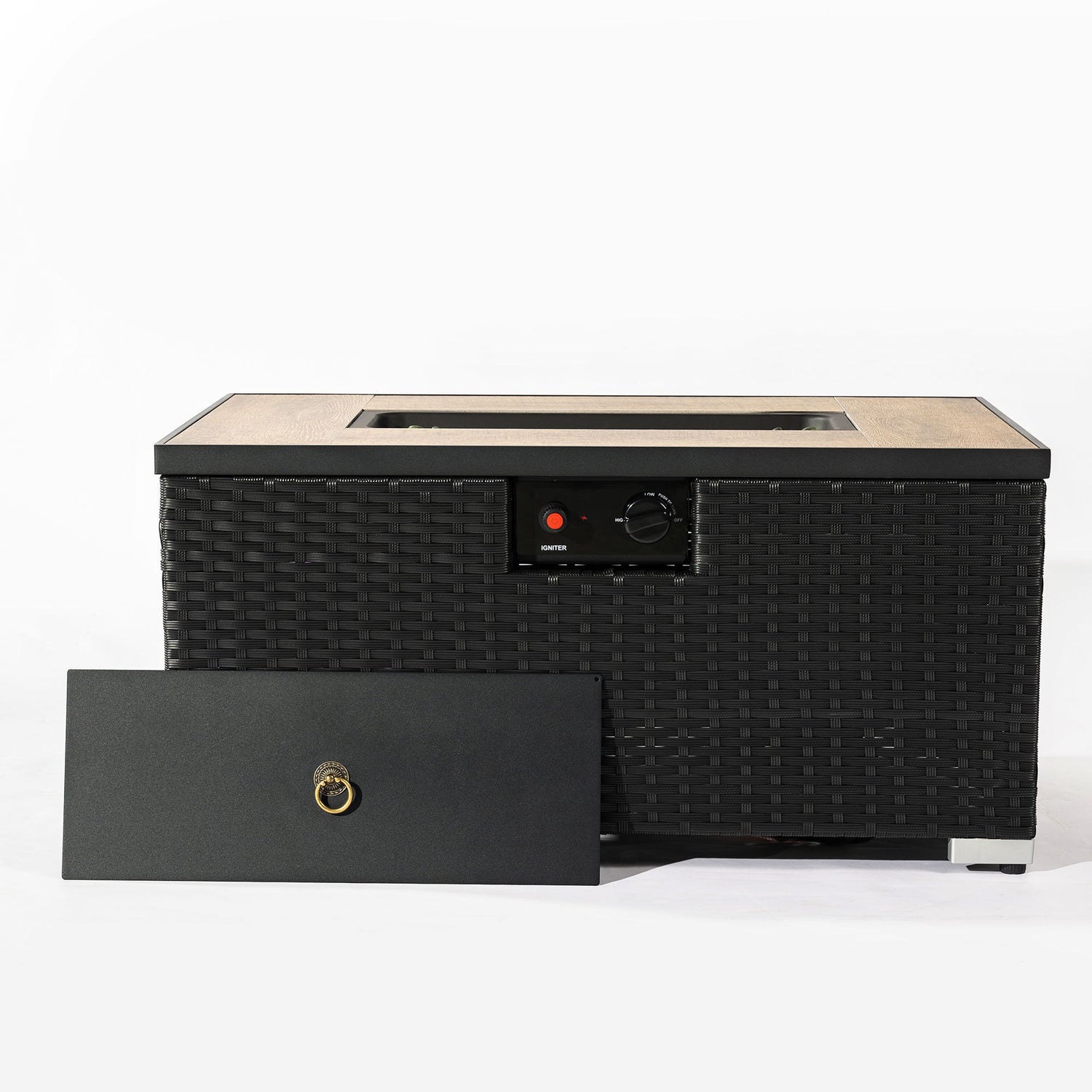 32&quot; Propane Gas Fire Pit Table With Propane Tank Cover, 50000 Btu Rectangular Steel Fire Pit With Beautiful Wicker Base