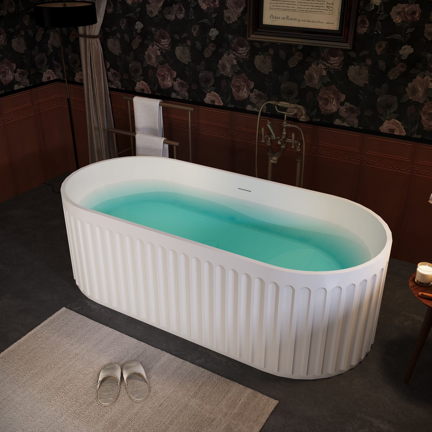 67&quot; Freestanding Solid Surface Bathtub, Luxury Engineered Stone Resin Freestanding Soaking Bathtub With Overflow And Pop-Up Drain Cupc Certified 23S13-67 - Matte White