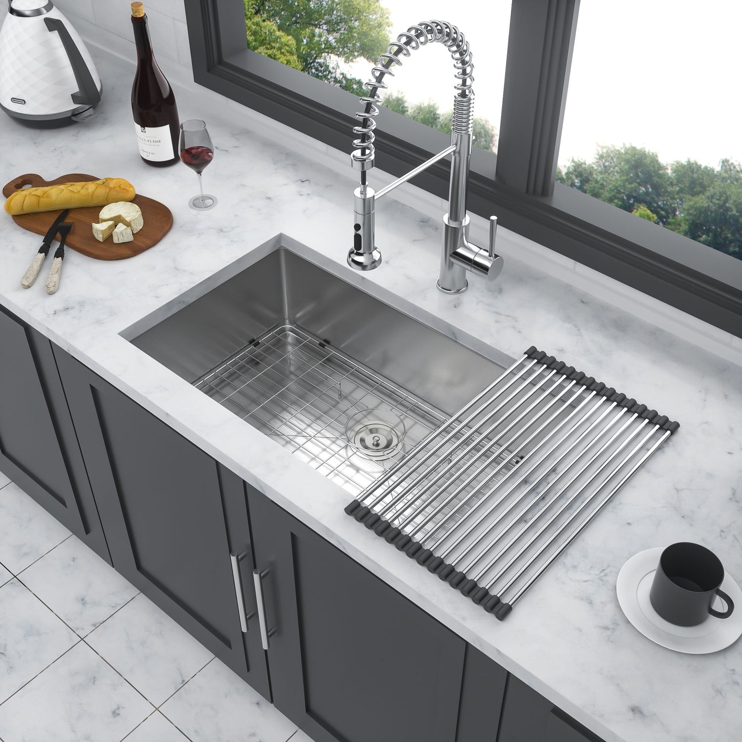 Undermount Kitchen Sink &amp; Deep Single Bowl - Brushed Nickel