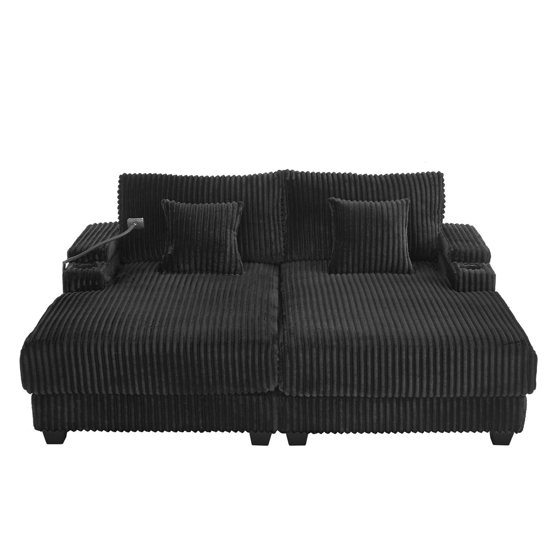 Modern Chaise Sofa With Adjustable Backrest, Cup Holders, Phone Holder &amp; Storage Compartments For Living Room