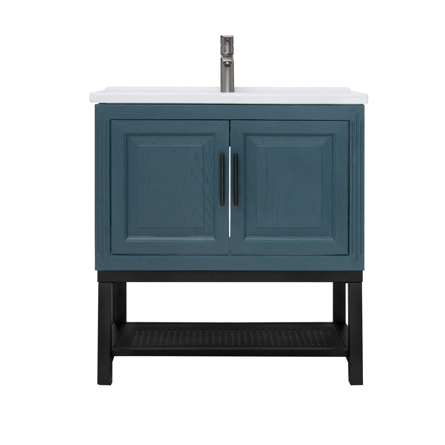 Modern Freestanding Bathroom Vanity With Ceramic Sink, Hot And Cold Faucet, Storage Cabinet &amp; Open Shelf