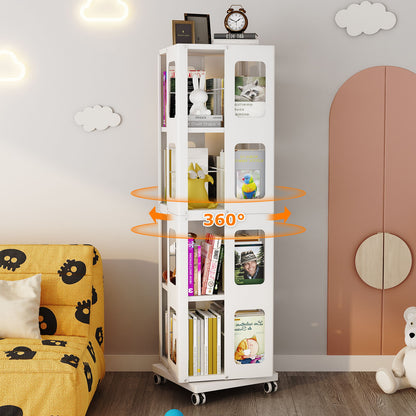 4 Tier All Steel Rotating Bookshelf With 360° Wheels, Large Size Sturdy &amp; Spacious Book Rack, New Style Bookshelf - White