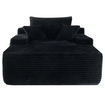 Convertible Chaise Lounge Chair &amp; Wide Armrest &amp; Throw Pillows - Black