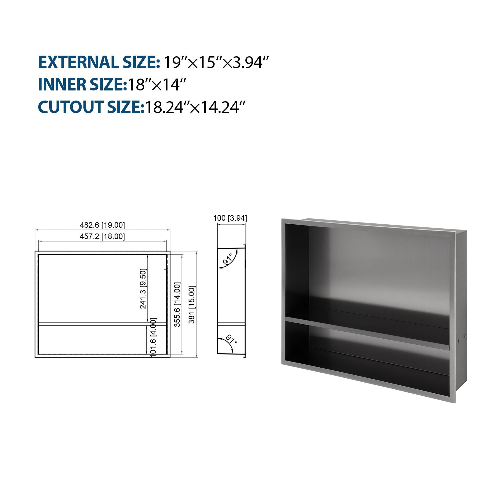 Modern Stainless Steel Shower Niche Double Shelf For Bathroom