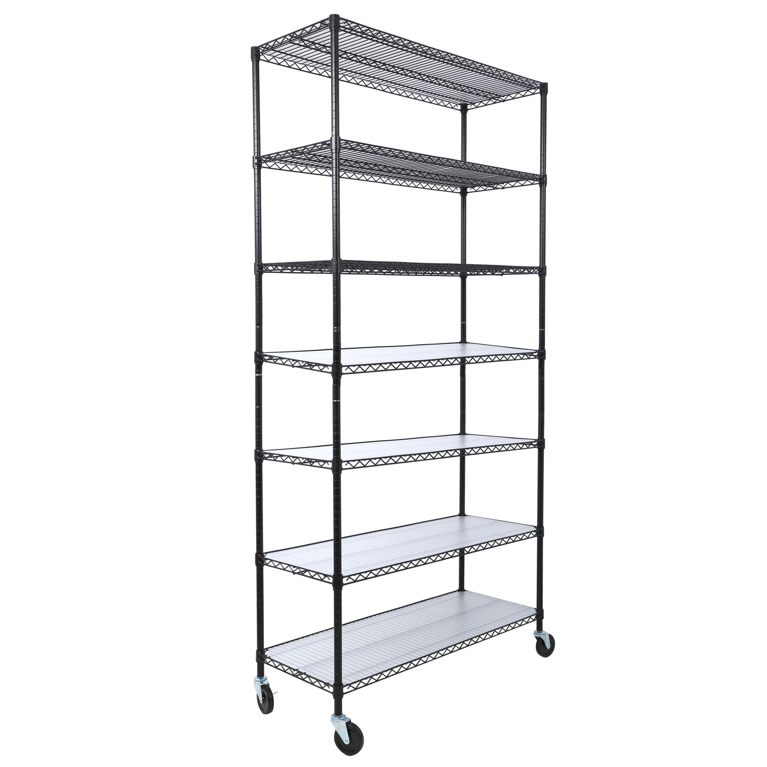 7 Tier Metal Shelf Wire Shelving Unit, 2450Lbs Heavy Duty Adjustable Storage Rack With Wheels &amp; Shelf Liners For Closet Kitchen Garage Basement Commercial Shelving