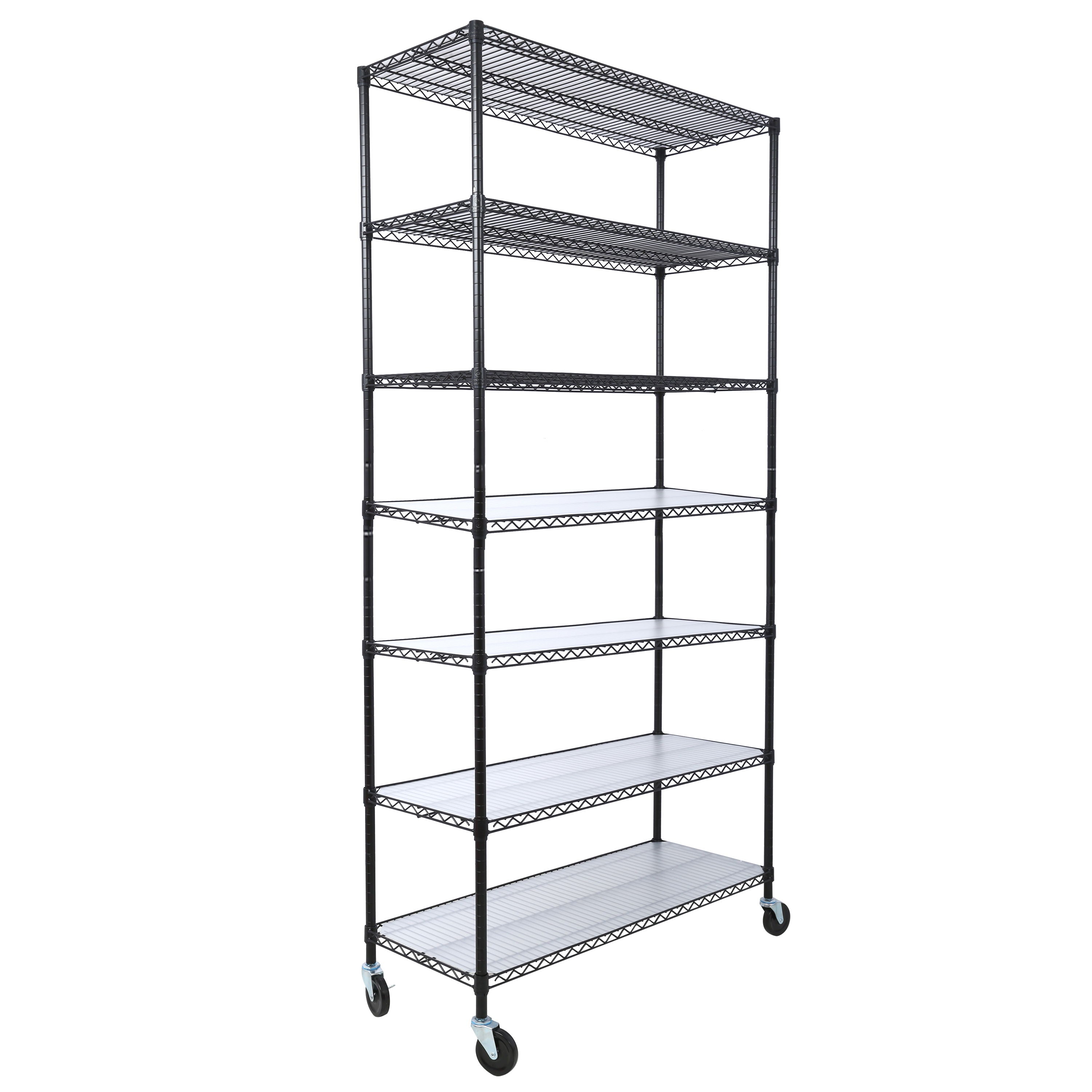 7 Tier Metal Shelf Wire Shelving Unit, 2450Lbs Heavy Duty Adjustable Storage Rack With Wheels &amp; Shelf Liners For Closet Kitchen Garage Basement Commercial Shelving