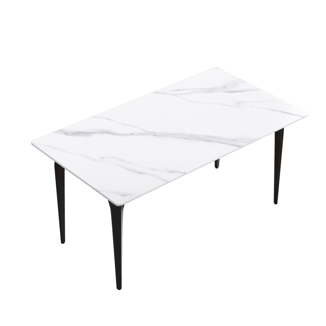 63&quot; Modern Artificial Stone White Straight Edge Black Metal Leg Dining Table, 6 People - White / Black