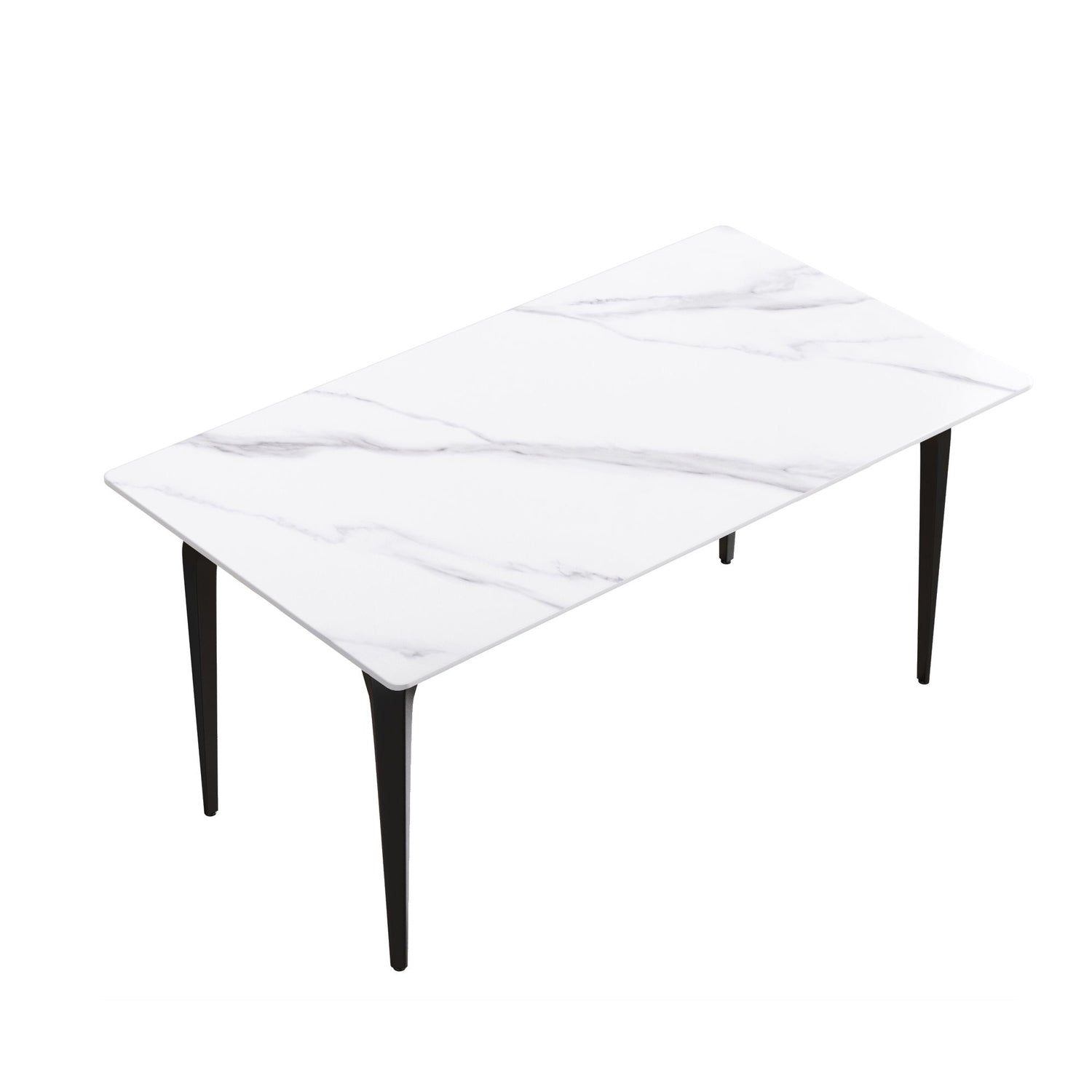 63&quot; Modern Artificial Stone White Straight Edge Black Metal Leg Dining Table, 6 People - White / Black