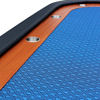 96&quot; 10 Poker Table for 10 Players Casino Games with Speed Cloth Felt Pedestal Base Cup Holders Blue