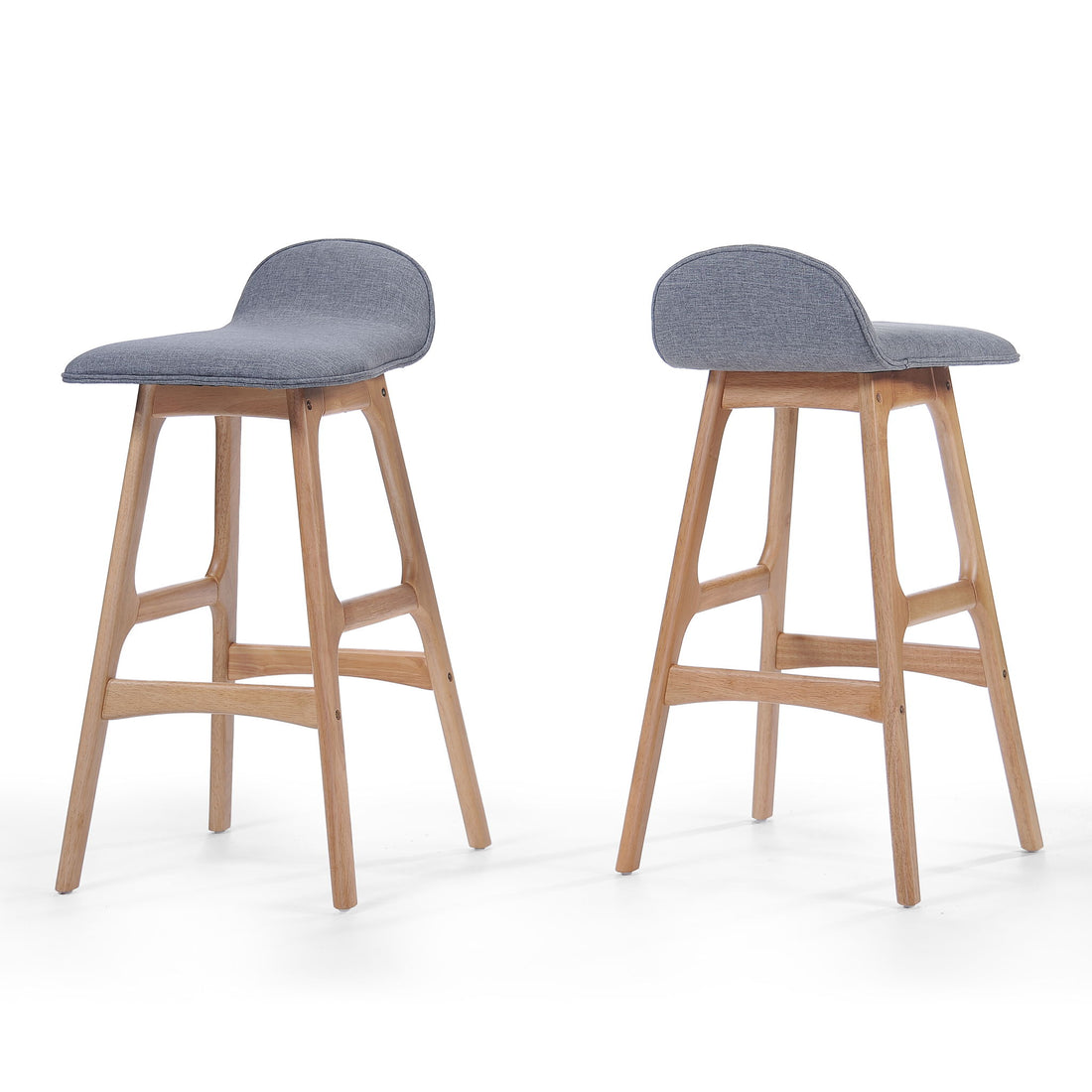 Mid Century Modern Upholstered Low Back Barstools (Set of 2) - Gray / Natural Oak