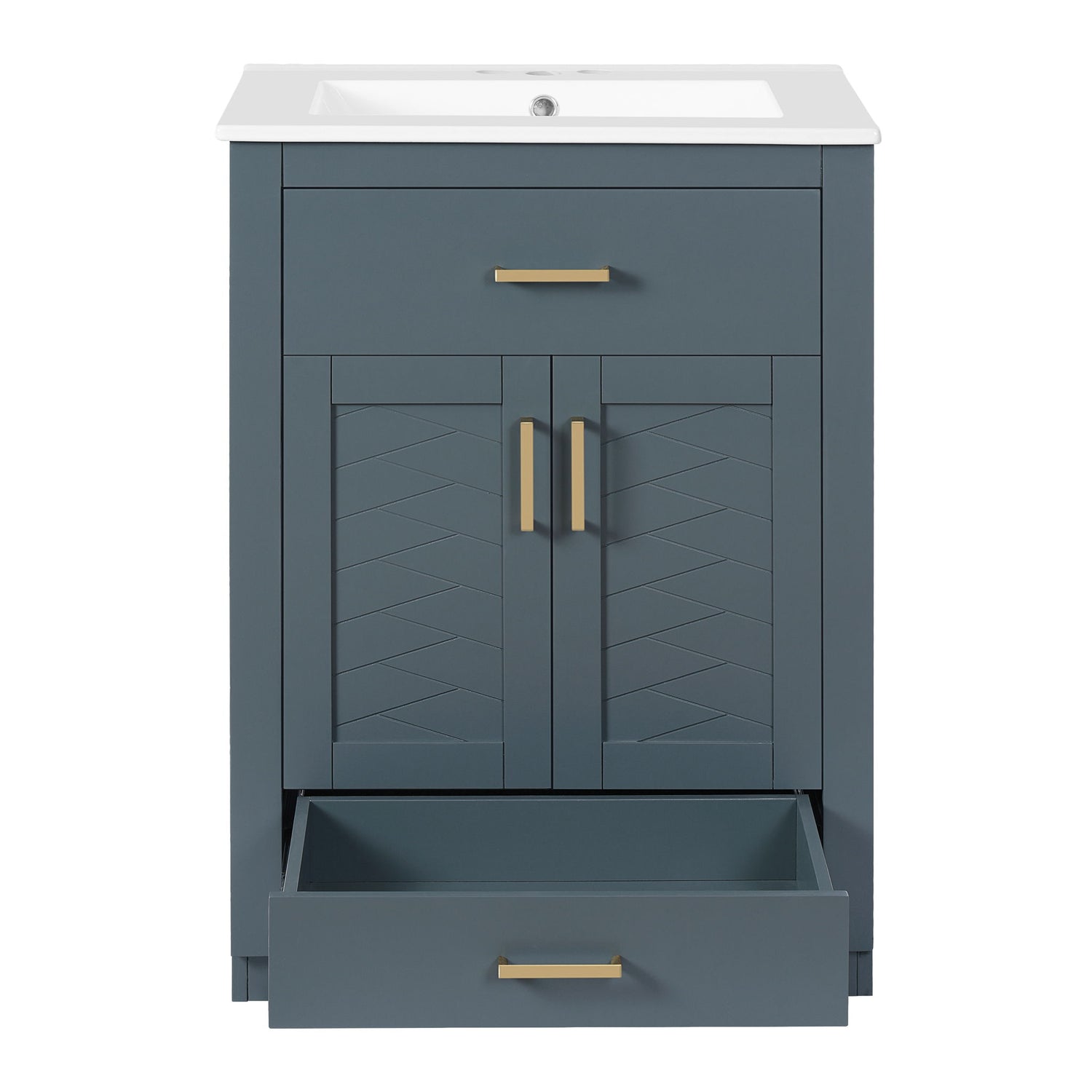 Modern Bathroom Vanity With Integrated Ceramic Sink, 2 Door Cabinet With Tip-Out Drawer