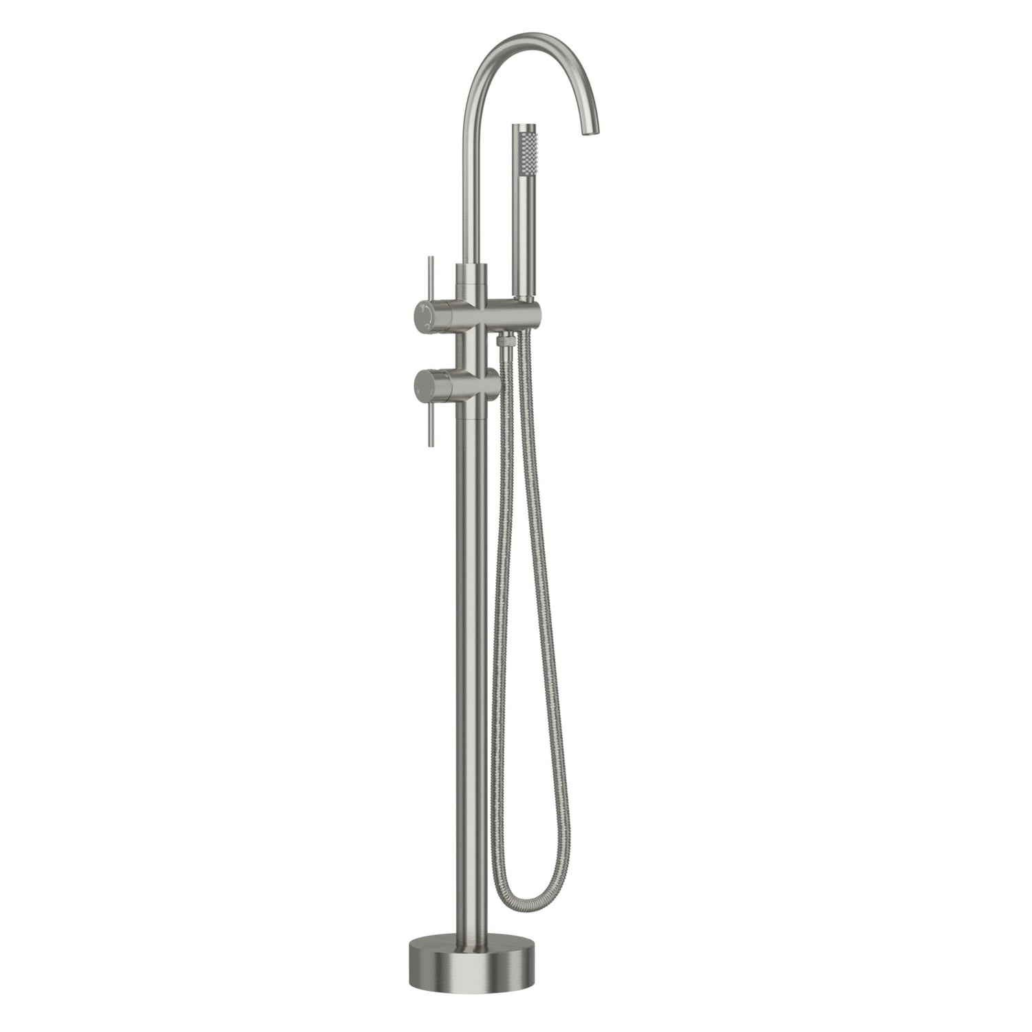 Freestanding Bathtub Faucet Floor Mount Tub Filler With Swivel Gooseneck Spout And Cylinder Handheld