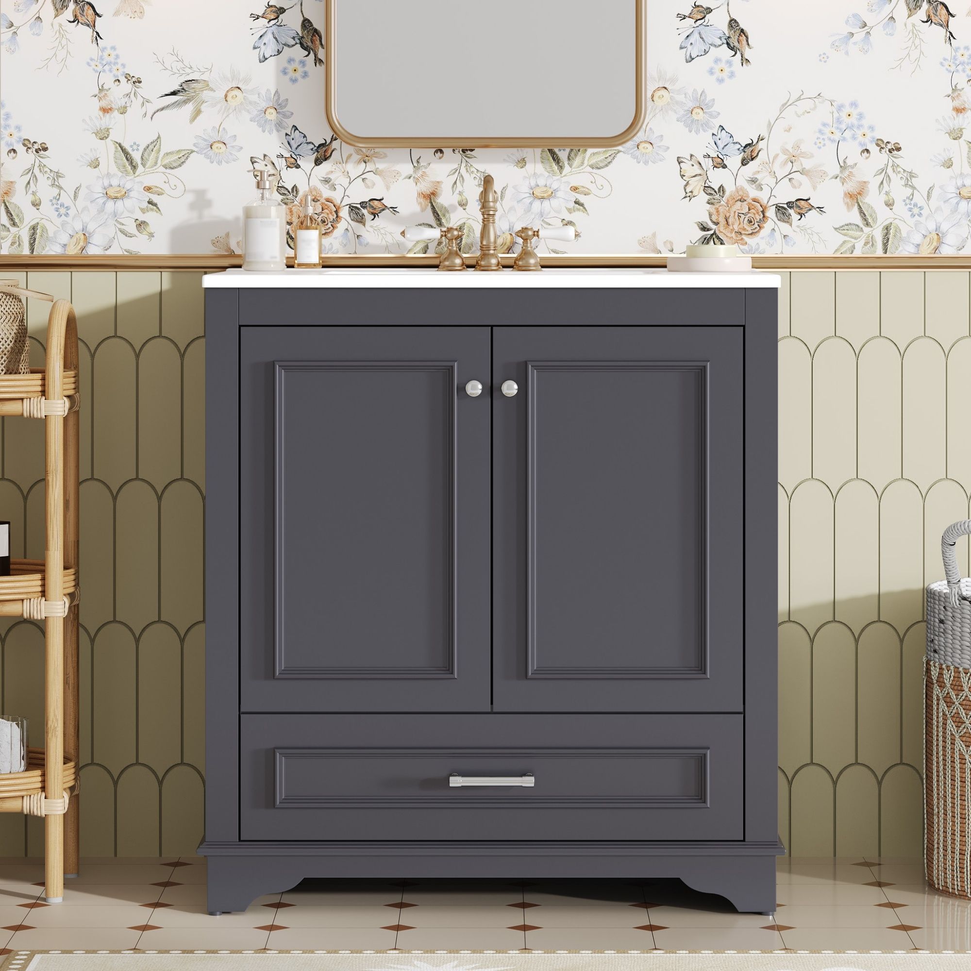 Bathroom Vanity With Sink, Cabinet &amp; 2 Soft Closing Doors &amp; Adjustable Shelf