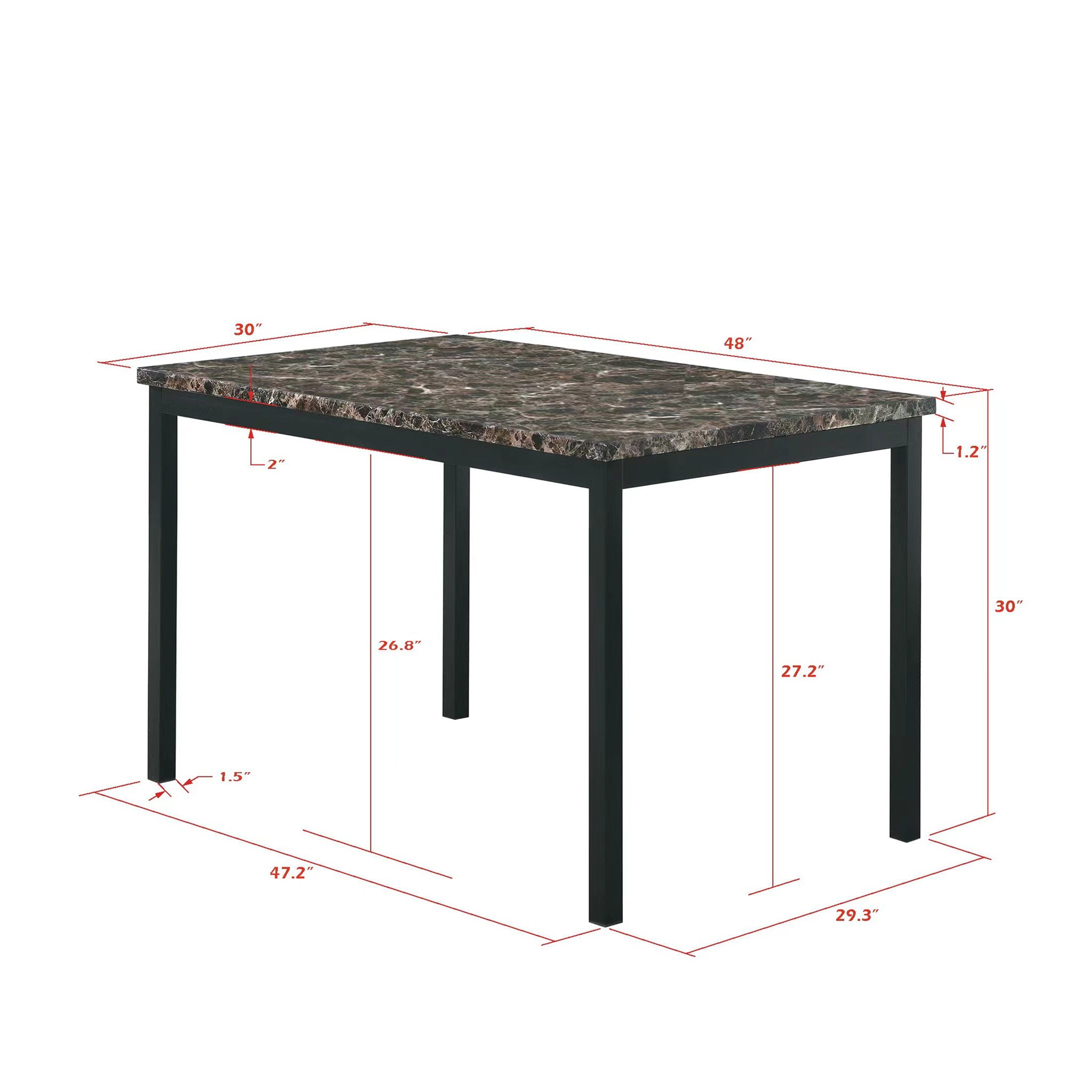 5 Piece Dinning Set With Faux Marble Top, Table &amp; 4 Chairs - Black