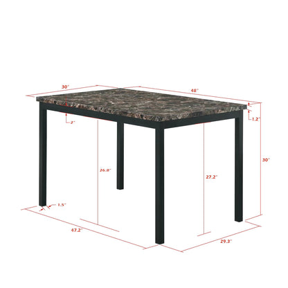 5 Piece Dinning Set With Faux Marble Top, Table &amp; 4 Chairs - Black
