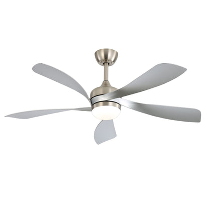 52" Ceiling Fan With Light Featuring 5 Blades Dimmable LED And Memory Function - Nickel