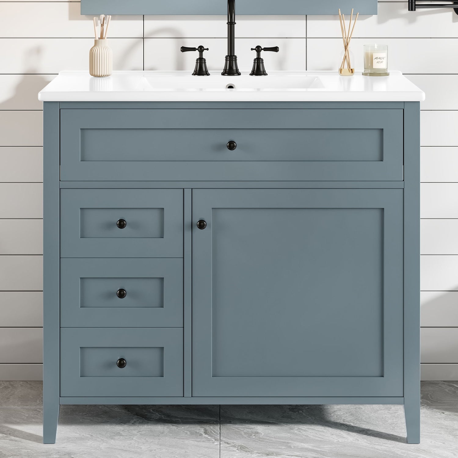 Bathroom Vanity With Sink, 3 Drawers &amp; Cabinet With Adjustable Shelves