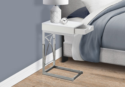 Accent Table, C - Shaped Glossy Contemporary &amp; Modern - White