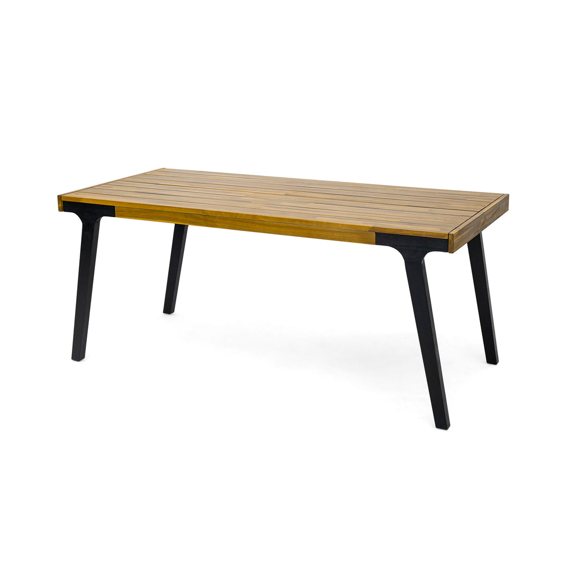 Acacia Wood Patio Dining Table, 69&quot;L Rectangle Outdoor Table - Teak / Black