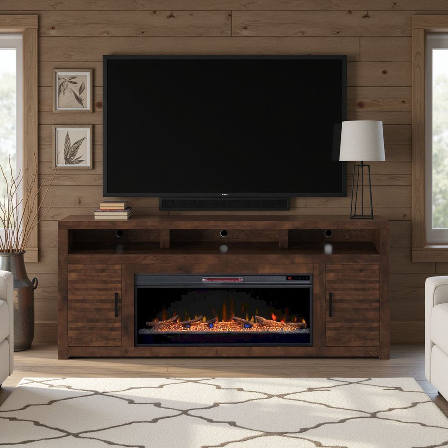 Sausalito - Electric Fireplace TV Stand Console For TVs Up To 95&quot; - Whiskey