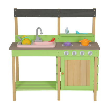 Kids Play Kitchen With Mud Kitchen Set &amp; Water Play Toys For Outdoor Use - Green