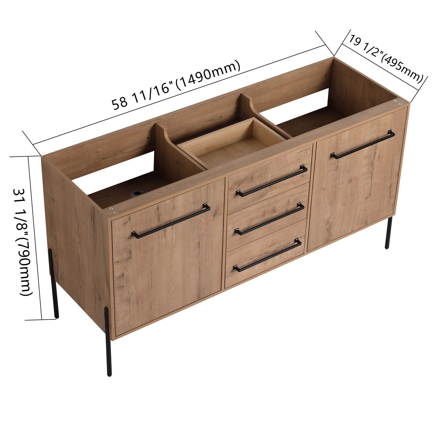 60" Freestanding Bathroom Vanity With Soft Close Doors And Drawers, (Vanity Only) - Imitative Oak
