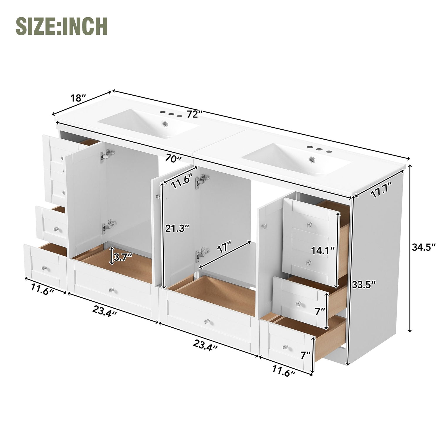 Shaker Free Standing Bathroom Vanity Cabinet &amp; Sink, Soft Close Drawers, Soft Close Doors