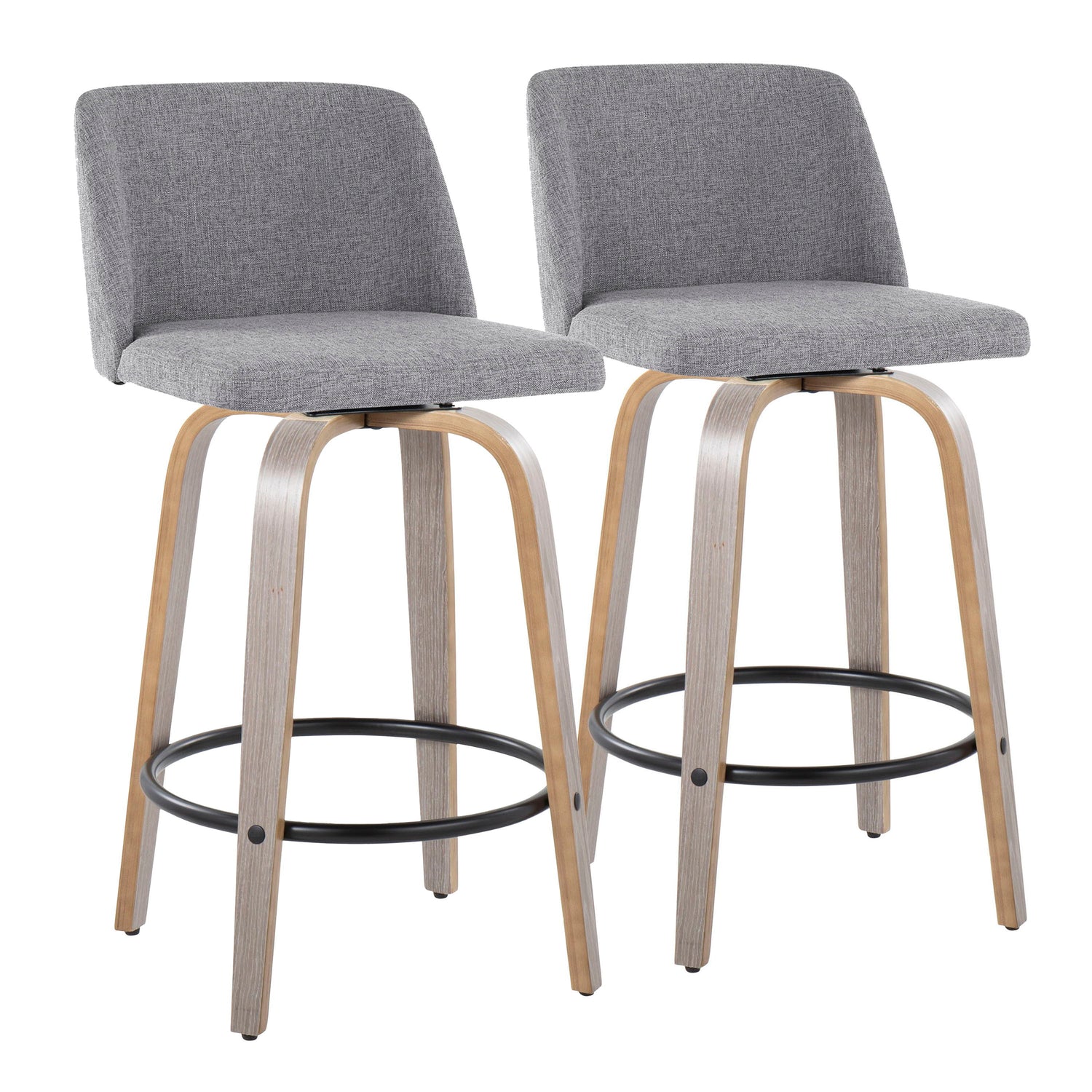 Toriano - Contemporary Fixed Height Counter Stool With Swivel &amp; Round Footrest (Set of 2)