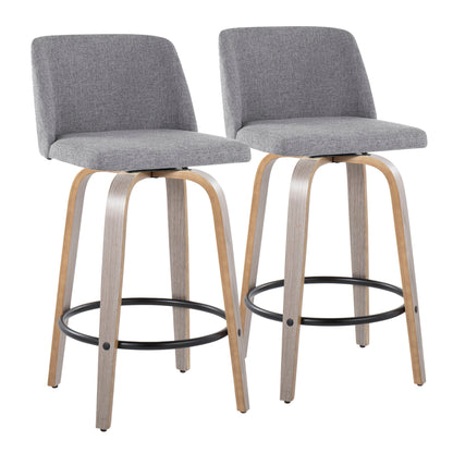 Toriano - Contemporary Fixed Height Counter Stool With Swivel &amp; Round Footrest (Set of 2)