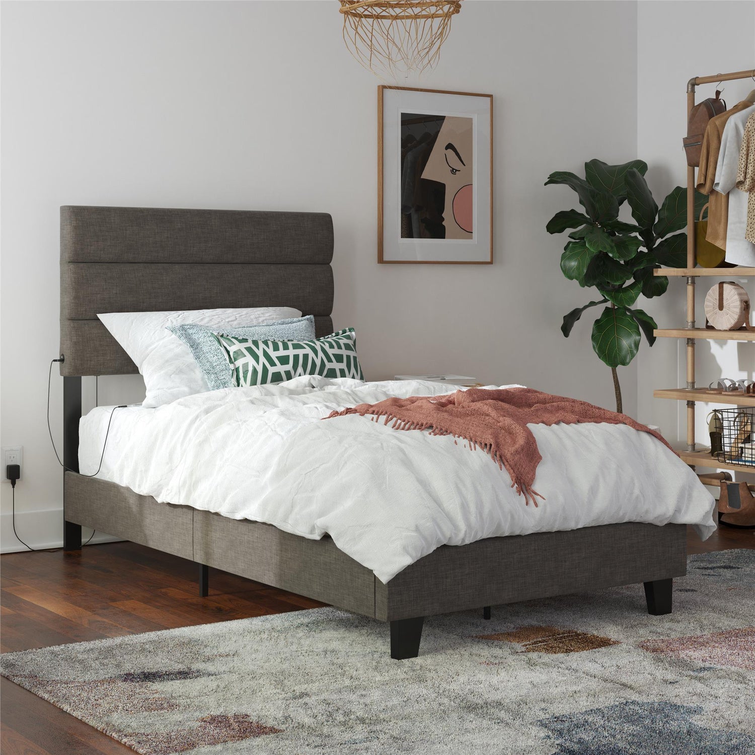 Paloma - Twin Bed With Dual USB Port - Linen