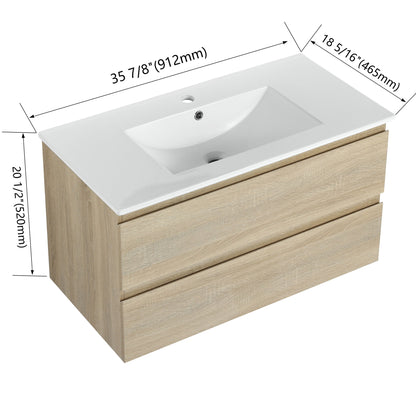 Wall Mounted Bathroom Vanity &amp; Sink, 2 Soft Close Drawers