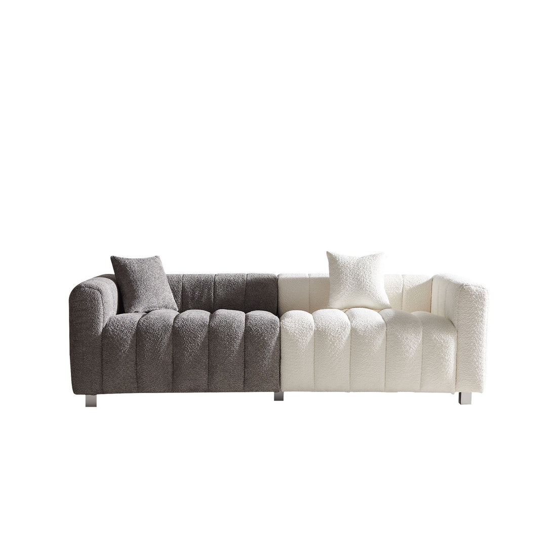 3 Seater Sofa With Metal Base Legs And 2 Pillows In +, 87.4&quot; Premium Couch For Living Room - White / Gray