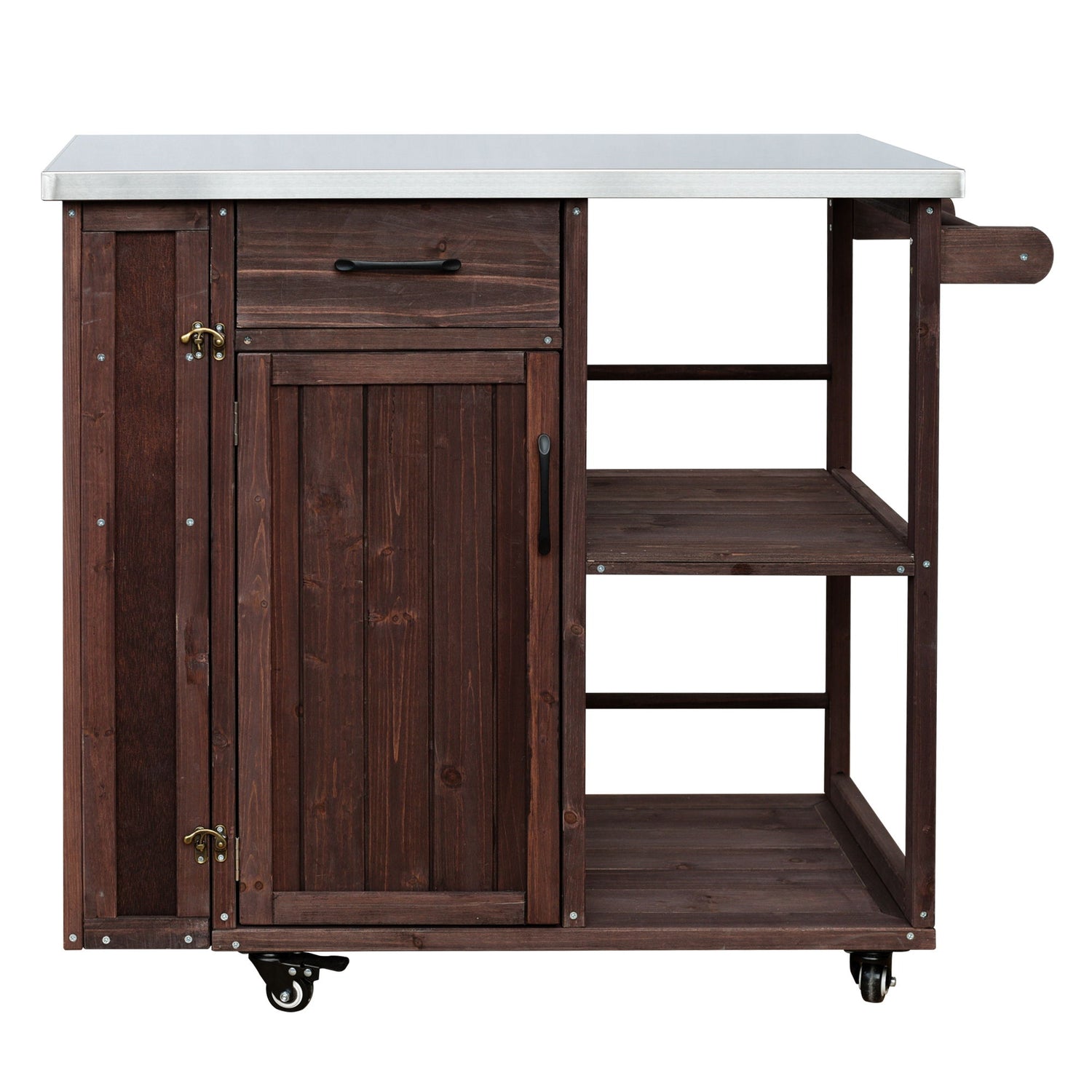 Outdoor Kitchen Island Prep Station With Lockable Wheels, Ample Storage, Towel &amp; Spice Racks