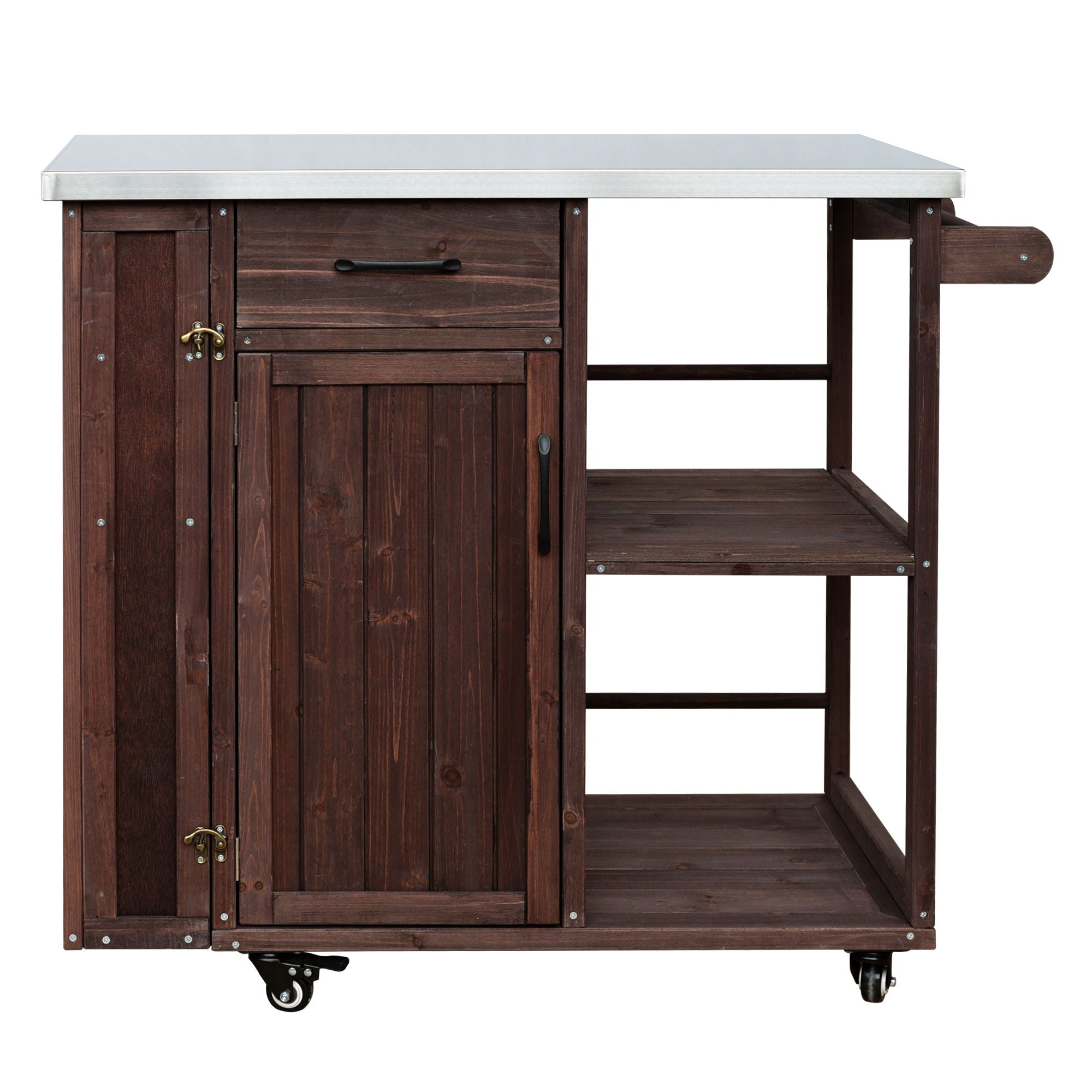 Outdoor Kitchen Island Prep Station With Lockable Wheels, Ample Storage, Towel &amp; Spice Racks