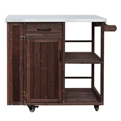 Outdoor Kitchen Island Prep Station With Lockable Wheels, Ample Storage, Towel &amp; Spice Racks