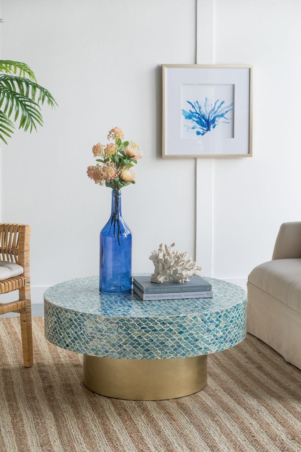 Unique Capiz Coffee Table &amp; Pedestal Base
