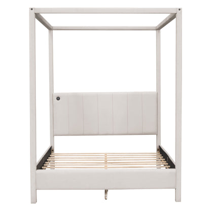 Canopy Platform Bed With USB And Type-C Ports