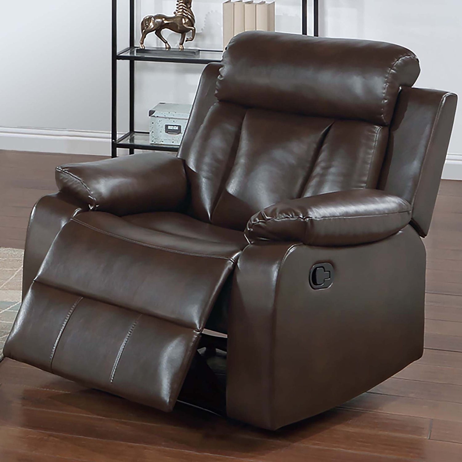 Leatherette Recliner With Pillow Arms And Headrest For Living Room - Brown