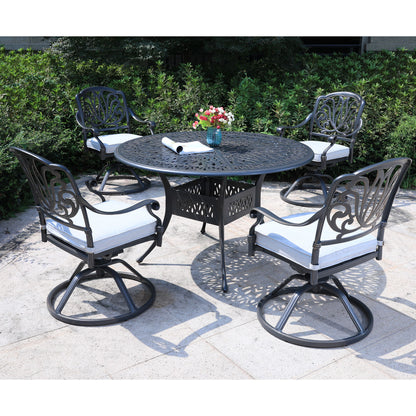 Round 48.03&quot; Long Aluminum Dining Set With Cushions