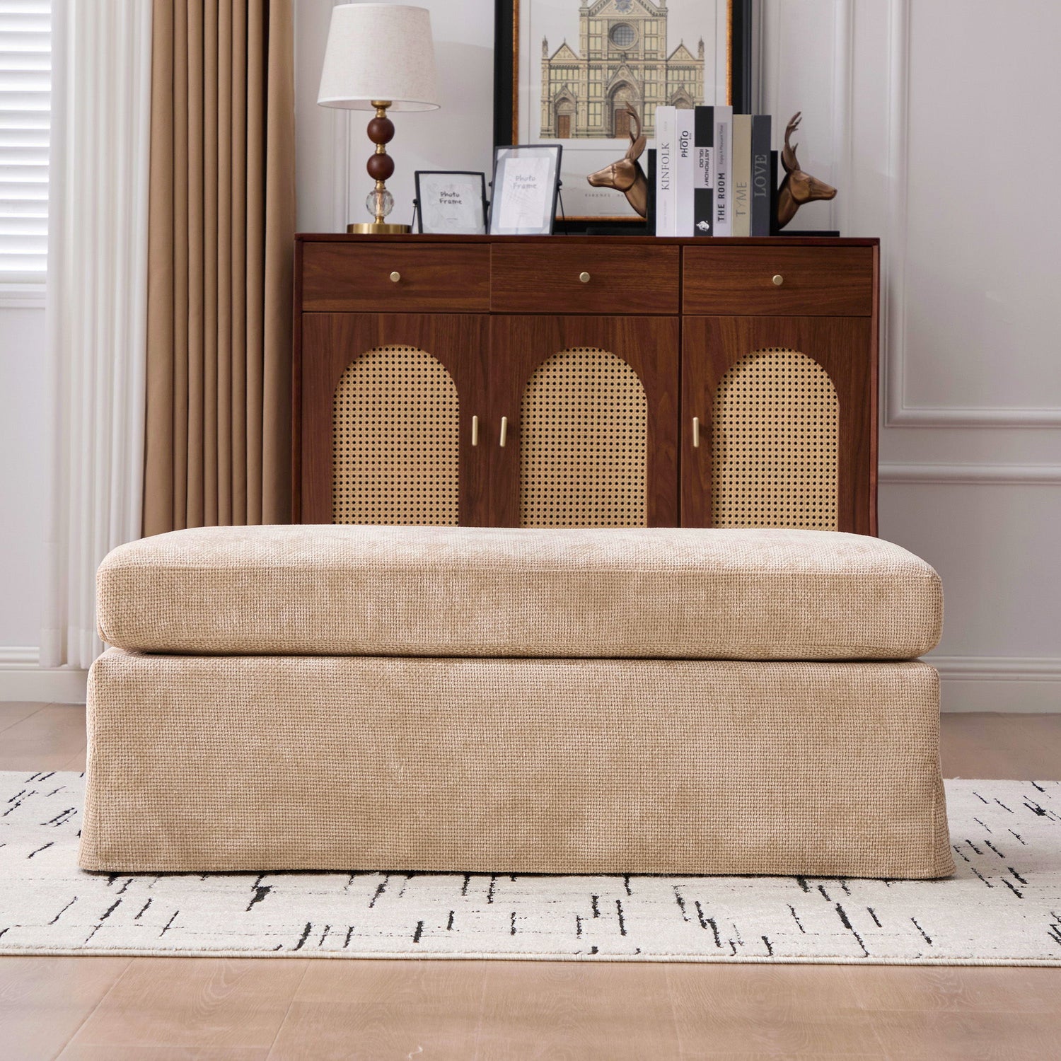 Wide Modern Upholstered Ottoman Foot Stool