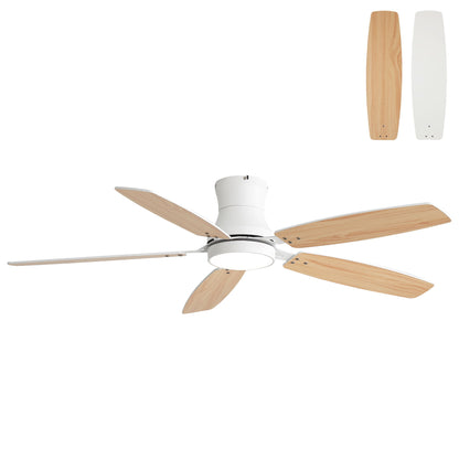 52" Flush Mount Ceiling Fan With Light, DC Motor, Remote Control, Dual Color